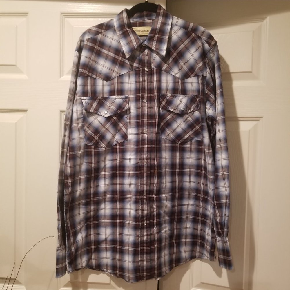 Men's Blue & Brown Western Shirt - Size L